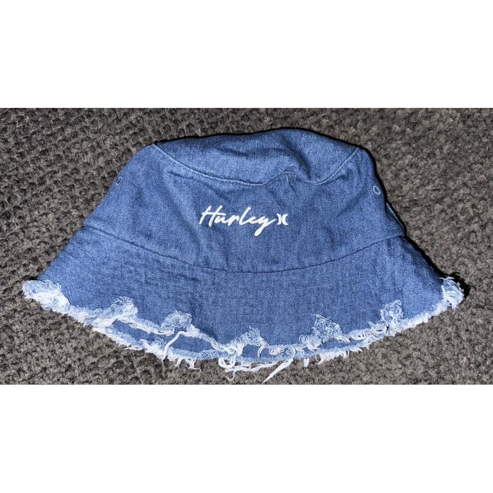 Hurley Denim Olivia Fringed Raw Hem Bucket Hat Yupoong The Classics Sample RARE